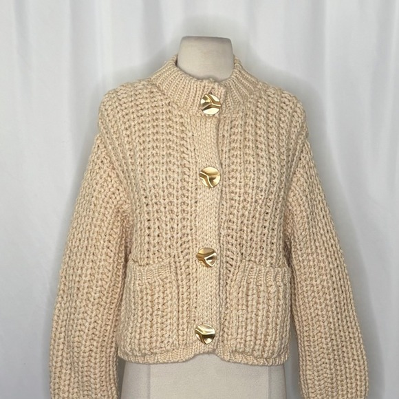 NWT!! ZARA Chunky Knit Cardigan Sweater Solid Ivory Blogger Favorite Small - Picture 4 of 16